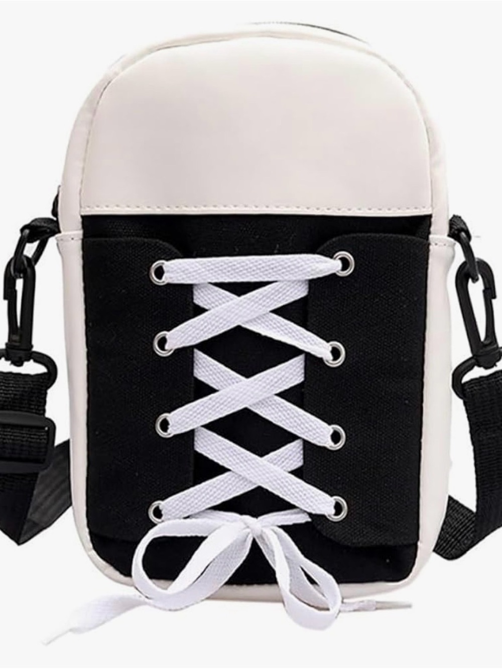 Shoelace Crossbody Bag Sneaker Style Canvas Purse Navy or Black Cute Trendy - Picture 5 of 8